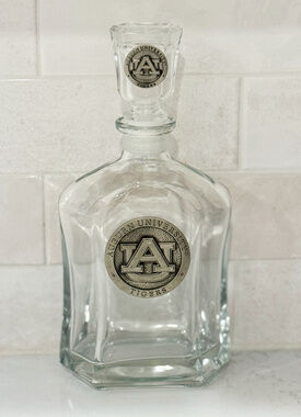 Auburn University AU Tigers Pewter Medallion Glass Whiskey Liquor Decanter 11"